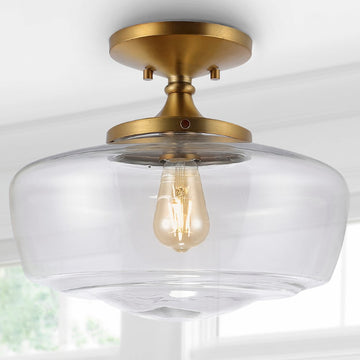 Marfa 14" Glass/Iron Farmhouse Modern LED Flush Mount - JONATHAN Y